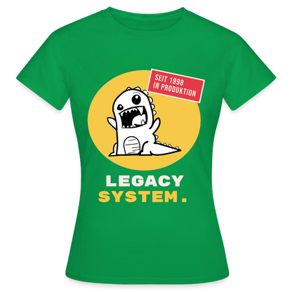 Legacy System. Seit 1998 in Produktion. Motiv-T-Shirt für Frauen, Farbe Kelly Green