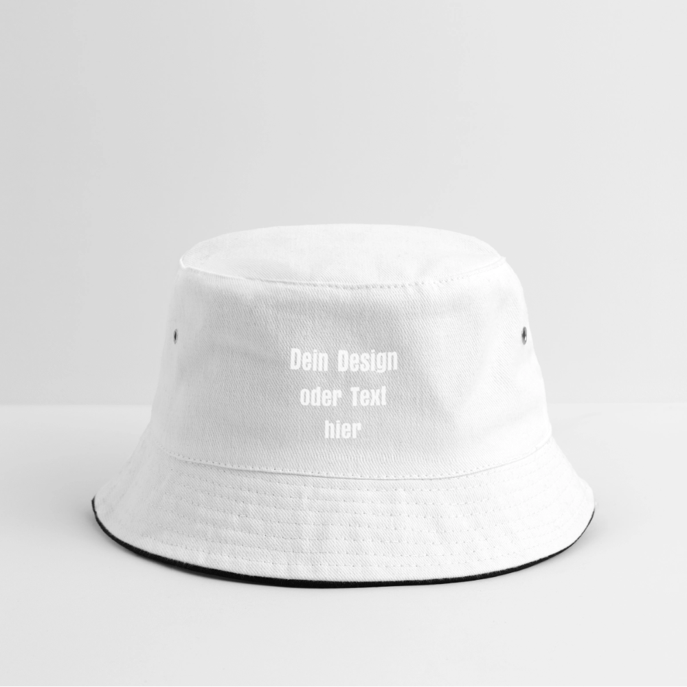 Bucket Hat Baumwolle - personalisierbar - Weiß/Navy