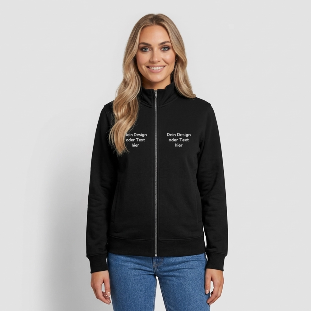 Pullover mit Zip-Kragen für Sie und Ihn (Unisex) - personalisierbare Vorder- und Rückseite - Schwarz
