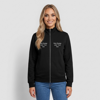 Pullover mit Zip-Kragen für Sie und Ihn (Unisex) - personalisierbare Vorder- und Rückseite - Schwarz