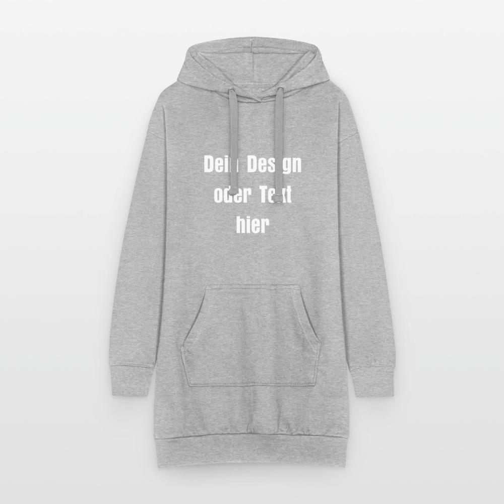 Hoodie-Kleid / Kapuzenpullover in Kleidlänge - personalisierbare Vorder- und Rückseite - Grau meliert