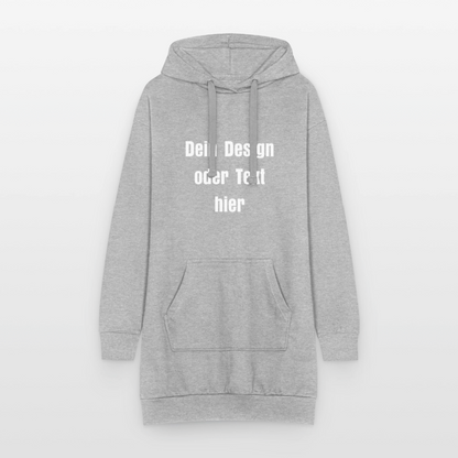 Hoodie-Kleid / Kapuzenpullover in Kleidlänge - personalisierbare Vorder- und Rückseite - Grau meliert