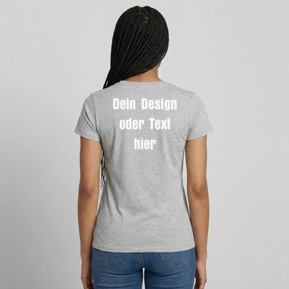 Frauen T-Shirt - personalisierbare Vorder- und Rückseite - Grau meliert