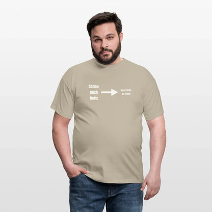 "Schau nach links" Motiv-T-Shirt für Männer - Sandbeige