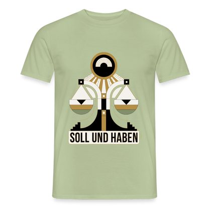 "Soll und Haben. Art-déco-Motiv" Motiv-T-Shirt für Männer, Farbe Sage