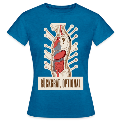 Rückgrat, optional. Anatomie-Motiv Motiv-T-Shirt für Frauen, Farbe Antikblaues Saphir meliert