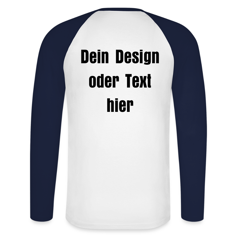 Männer Baseballshirt langarm - personalisierbare Vorder- und Rückseite - Weiß/Navy