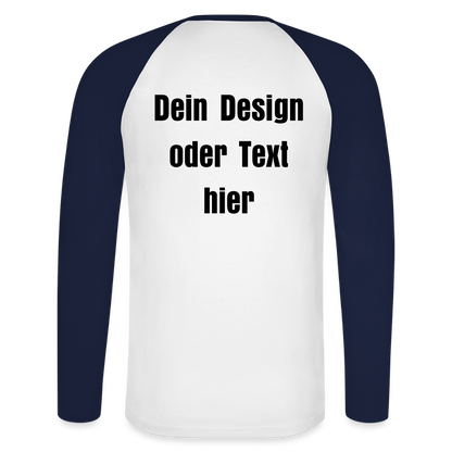 Männer Baseballshirt langarm - personalisierbare Vorder- und Rückseite - Weiß/Navy