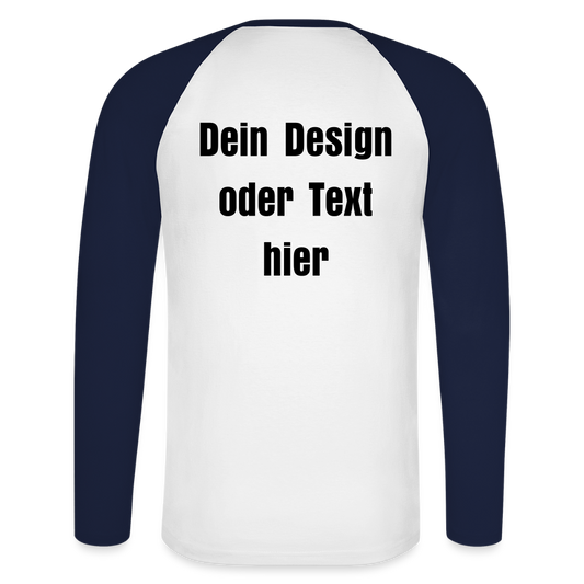 Männer Baseballshirt langarm - personalisierbare Vorder- und Rückseite - Weiß/Navy