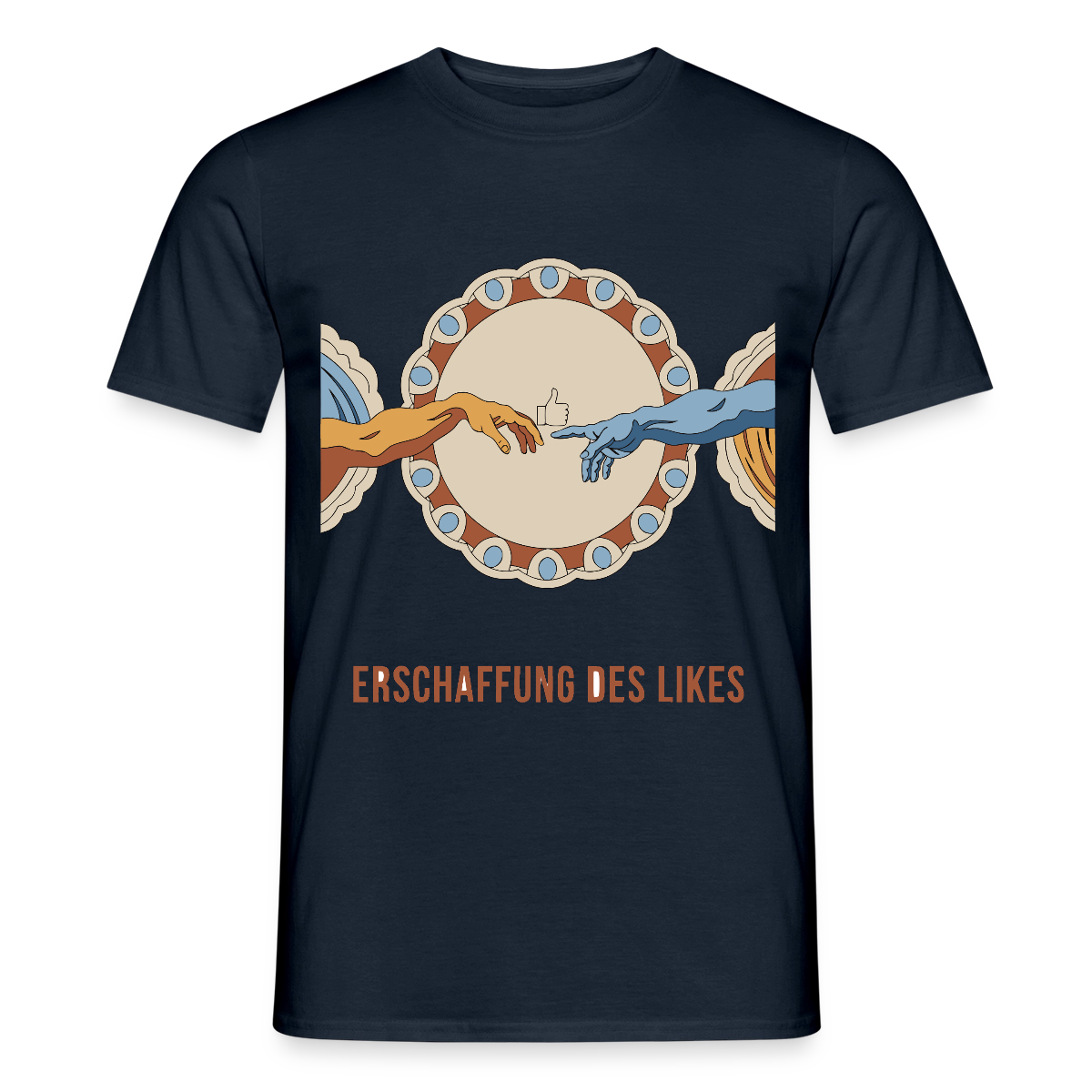 Erschaffung des Likes. Fresko-Motiv Motiv-T-Shirt für Männer, Farbe Navy