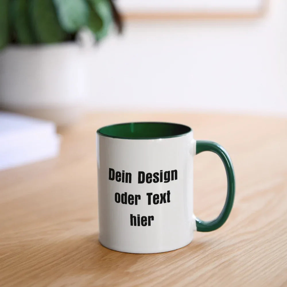 Keramiktasse zweifarbig 325ml - personalisierbar - Weiß/Dunkelgrün