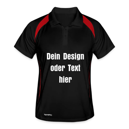 Männer Polo atmungsaktiv - personalisierbar - Schwarz/Rot