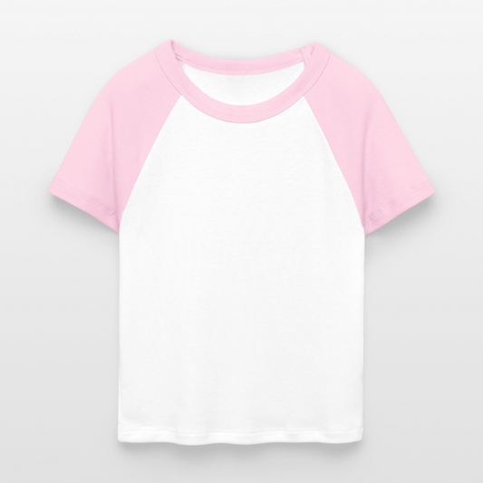 Frauen Cropped Baseball T-Shirt - personalisierbare Vorder- und Rückseite - Weiß/Pink