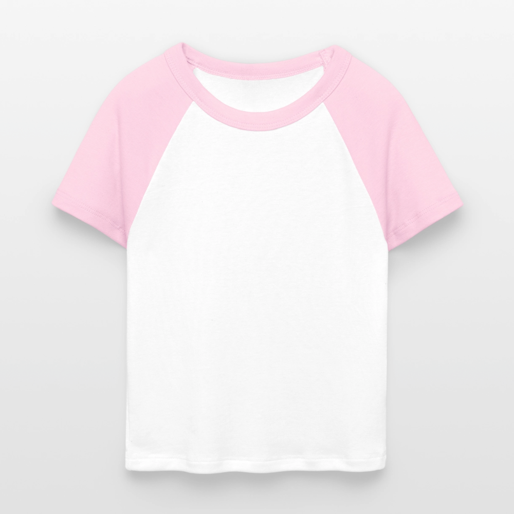 Frauen Cropped Baseball T-Shirt - personalisierbare Vorder- und Rückseite - Weiß/Pink
