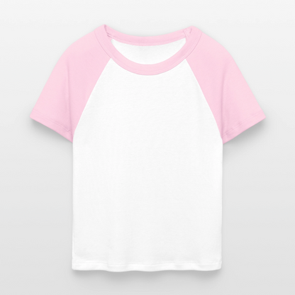 Frauen Cropped Baseball T-Shirt - personalisierbare Vorder- und Rückseite - Weiß/Pink
