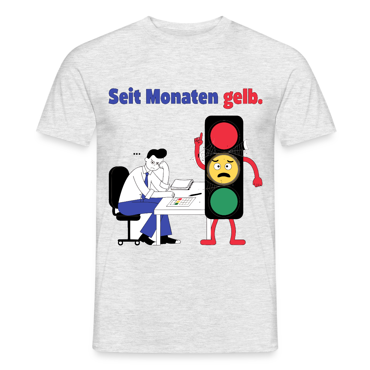 "Seit Monaten gelb. Ampel-Motiv" Motiv-T-Shirt für Männer, Farbe Grau meliert
