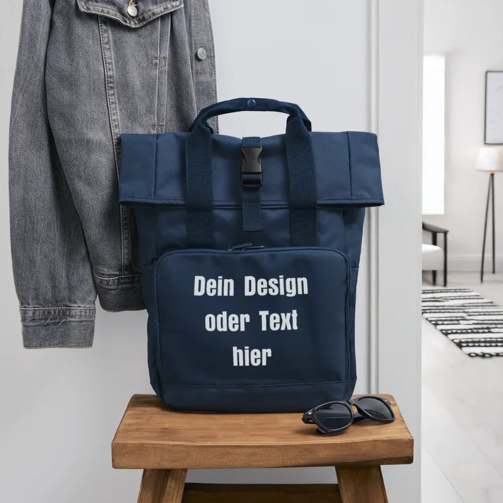 Rolltop Rucksack mit zwei Griffen - personalisierbar - Navy