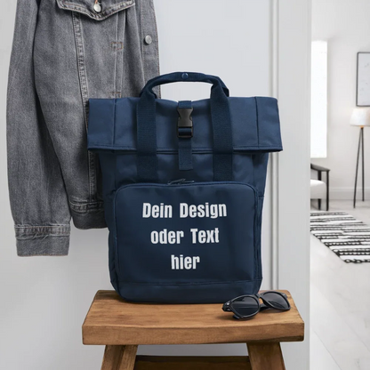 Rolltop Rucksack mit zwei Griffen - personalisierbar - Navy