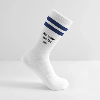 Tennissocken gestreift - personalisierbar - Weiß/Navy