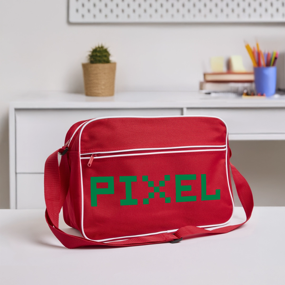 Retro Tasche mit Reißverschluss "PIXEL" - Rot/Weiß