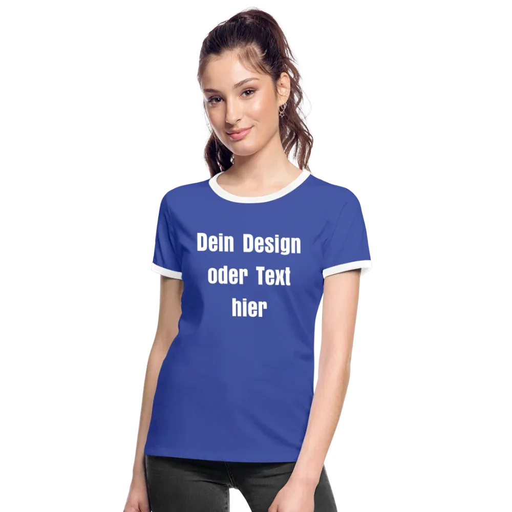 Frauen Kontrast-T-Shirt - personalisierbare Vorder- und Rückseite - Blau/Weiß