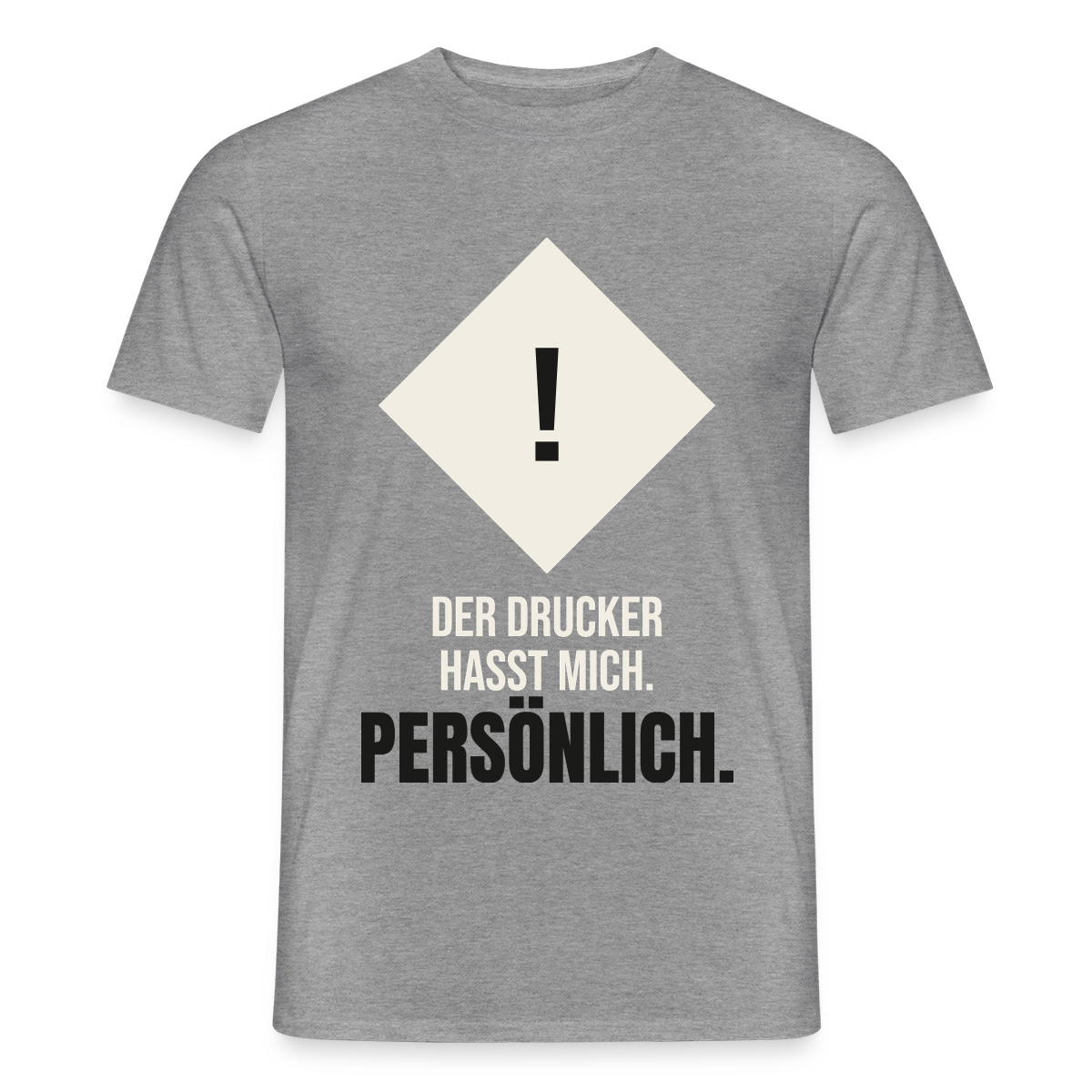 "Der Drucker hasst mich. Persönlich." Motiv-T-Shirt für Männer, Farbe Graphit meliert