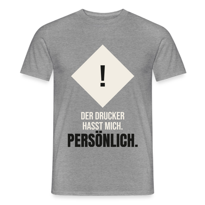 "Der Drucker hasst mich. Persönlich." Motiv-T-Shirt für Männer, Farbe Graphit meliert