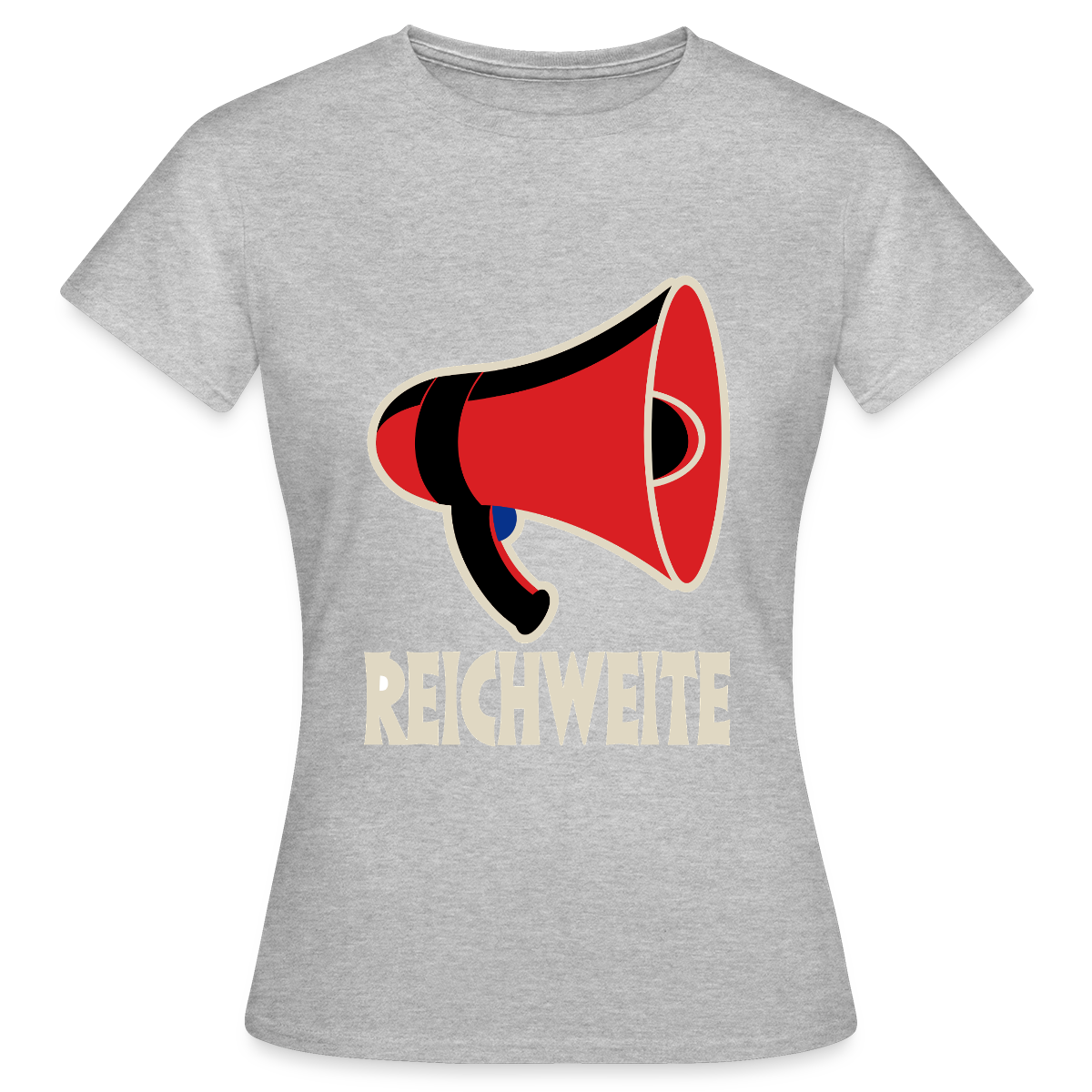 Reichweite. Sachplakat-Motiv Motiv-T-Shirt für Frauen, Farbe Grau meliert