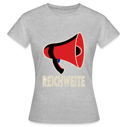 Reichweite. Sachplakat-Motiv Motiv-T-Shirt für Frauen, Farbe Grau meliert