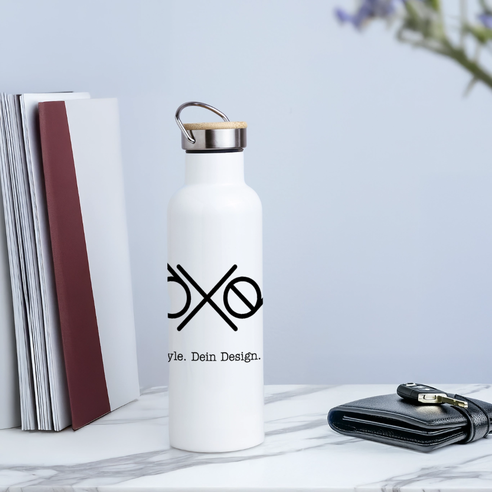 Thermosflasche mit Bambusdeckel - Weiß