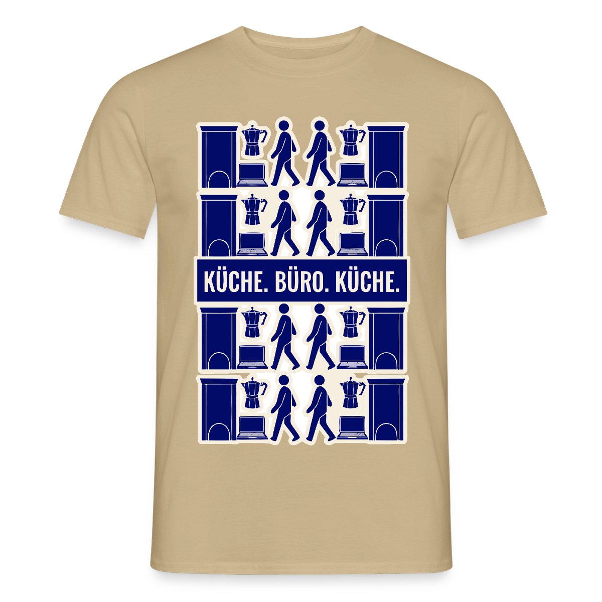 Küche. Büro. Küche. Motiv-T-Shirt für Männer, Farbe Sandbeige