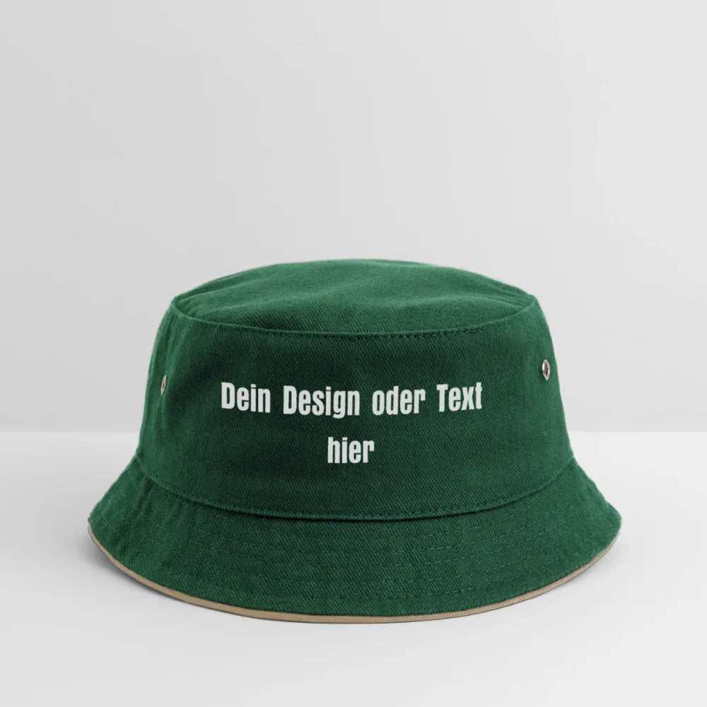 Kinder Bucket Hat - personalisierbar - Dunkelgrün/Beige
