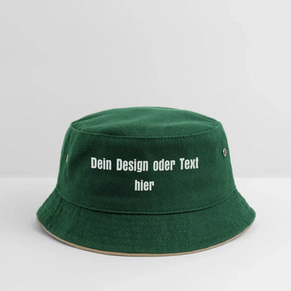 Kinder Bucket Hat - personalisierbar - Dunkelgrün/Beige