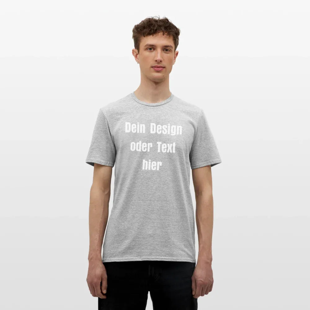 Männer T-Shirt - personalisierbare Vorder- und Rückseite - Grau meliert