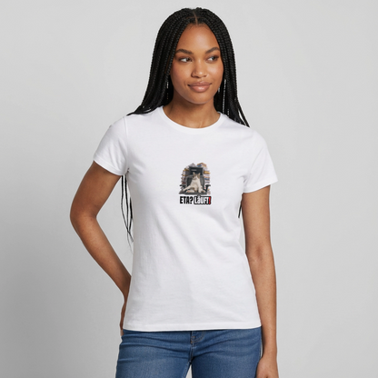 "ETA? Läuft! Bürokatzen-Motiv" Motiv-T-Shirt für Frauen, Farbe Weiß