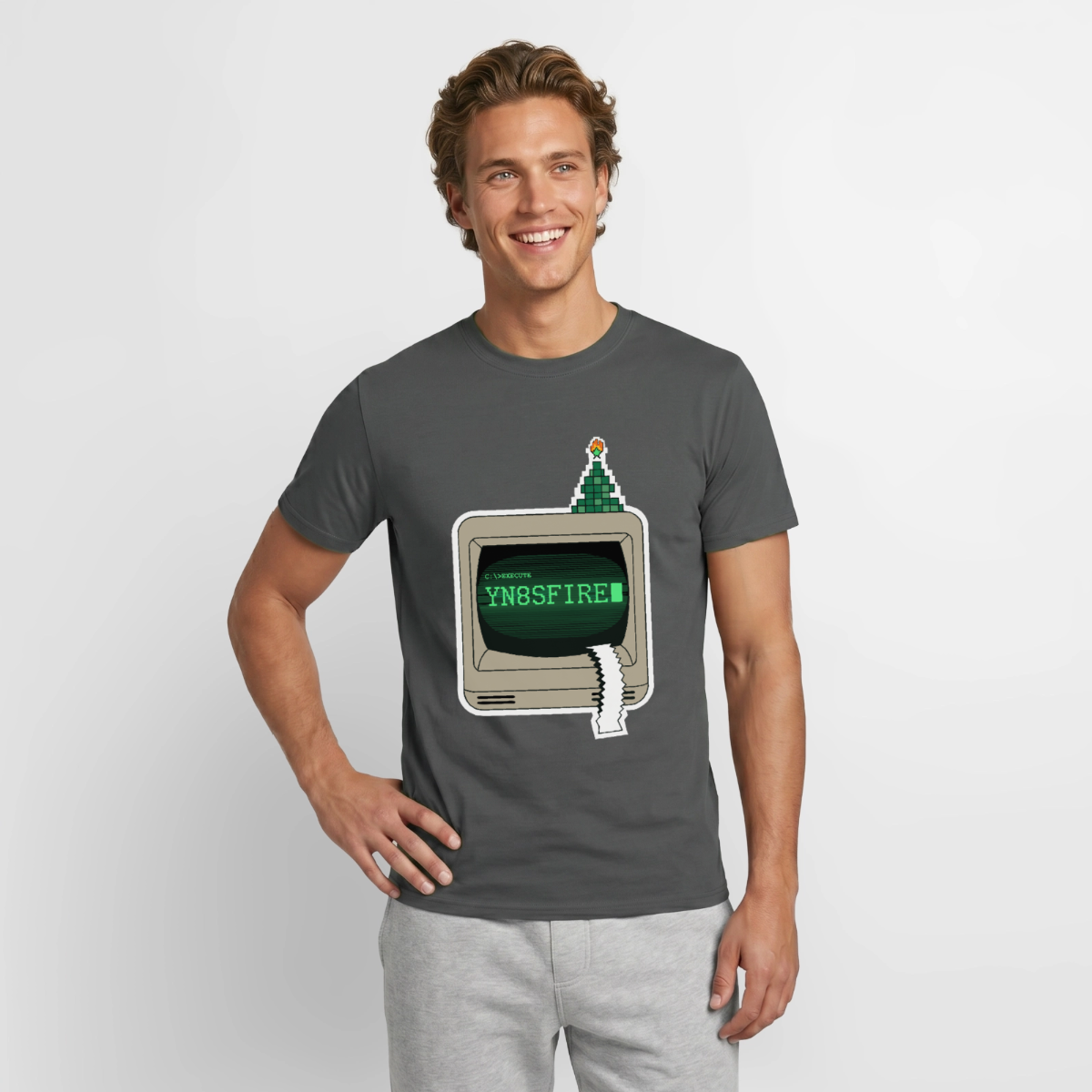 YN8SFIRE Motiv-T-Shirt für Männer, Farbe Anthrazit, Model