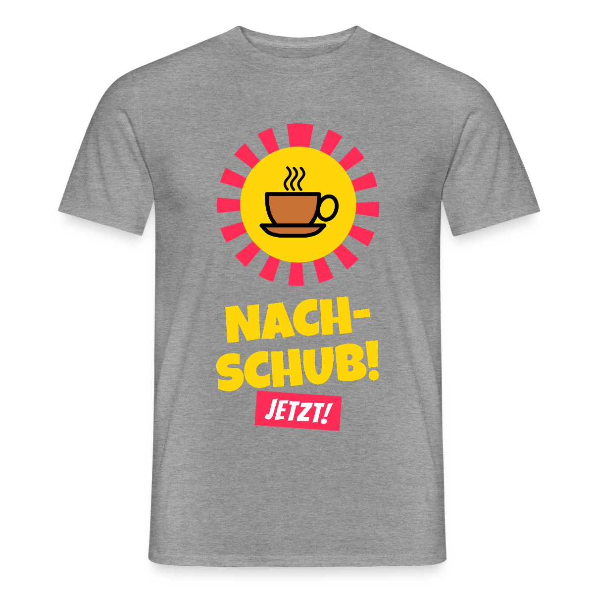 "Nachschub! Jetzt!" Motiv-T-Shirt für Männer, Farbe Graphit meliert
