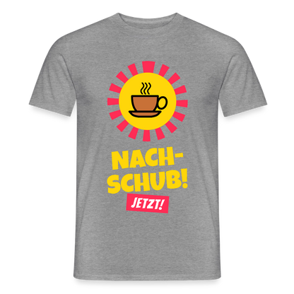 "Nachschub! Jetzt!" Motiv-T-Shirt für Männer, Farbe Graphit meliert