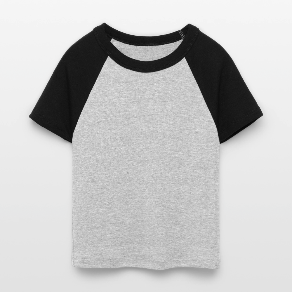 Frauen Cropped Baseball T-Shirt - personalisierbare Vorder- und Rückseite - Grau meliert/Schwarz