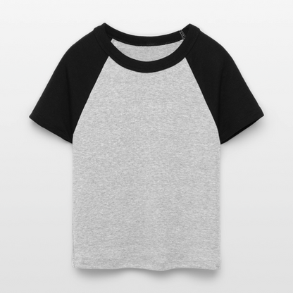 Frauen Cropped Baseball T-Shirt - personalisierbare Vorder- und Rückseite - Grau meliert/Schwarz