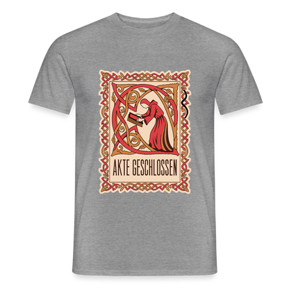 "Akte geschlossen. Buchmalerei-Motiv" Motiv-T-Shirt für Männer, Farbe Graphit meliert