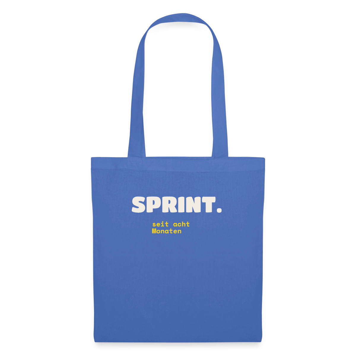 Sprint. Seit acht Monaten. Stoffbeutel, Farbe Hellblau