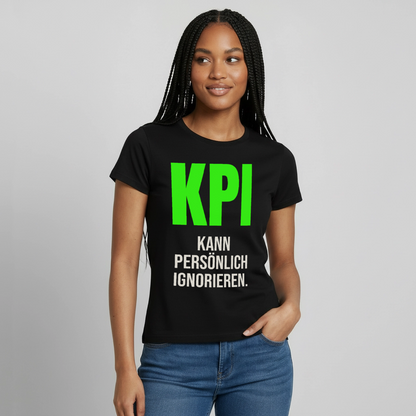 "KPI kann persönlich ignorieren." Motiv-T-Shirt für Frauen, Farbe Schwarz, Model