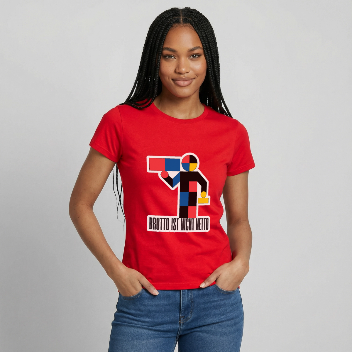 "Brutto ist nicht Netto. Bauhaus-Motiv" Motiv-T-Shirt für Frauen, Farbe Rot