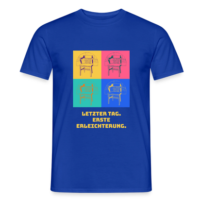"Letzter Tag. Erste Erleichterung. Popart-Motiv" Motiv-T-Shirt für Männer, Farbe Dunkelblau