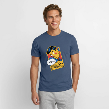 "ETA? Läuft! Popart-Motiv" Motiv-T-Shirt für Männer, Farbe Dunkles Denimblau