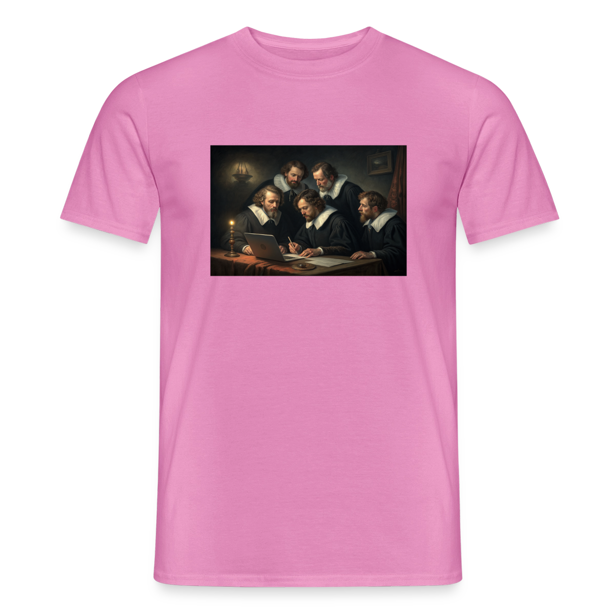 Das Code-Review. Renaissance-Motiv Motiv-T-Shirt für Männer, Farbe Pink