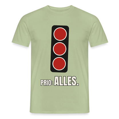 "Prio: alles." Motiv-T-Shirt für Männer, Farbe Sage