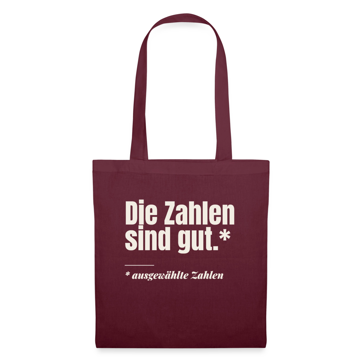 Die Zahlen sind gut. Ausgewählte Zahlen. Stoffbeutel, Farbe Burgunderrot