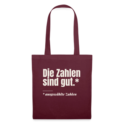 Die Zahlen sind gut. Ausgewählte Zahlen. Stoffbeutel, Farbe Burgunderrot